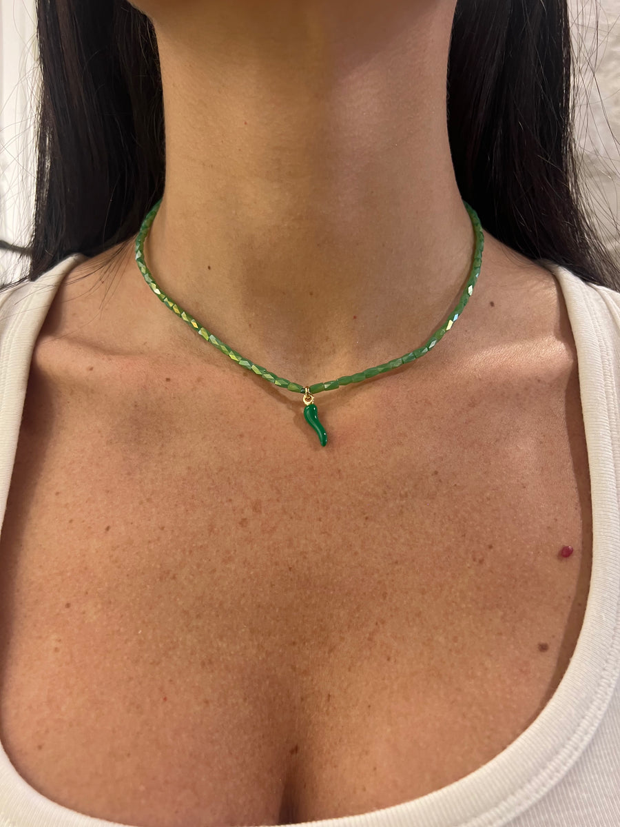 Collana Cristalli Ovali e Cornetto