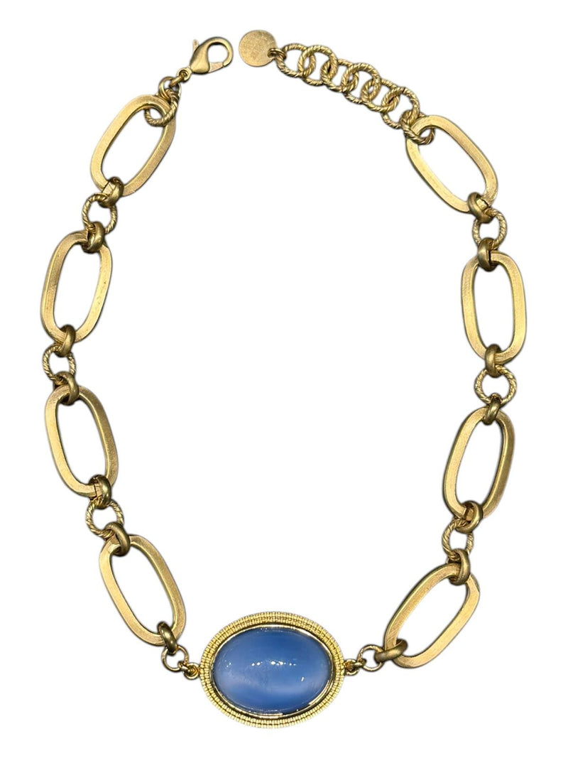 collana girocollo con maglie ovali e centrale  cabochon
