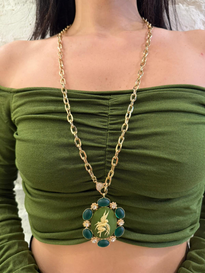 collana lunga con cammeo verde