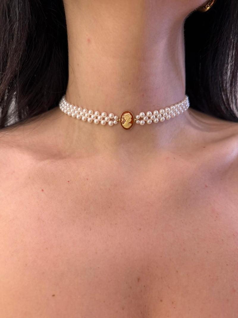 CHOKER PERLA CON CAMMEO PICCOLO