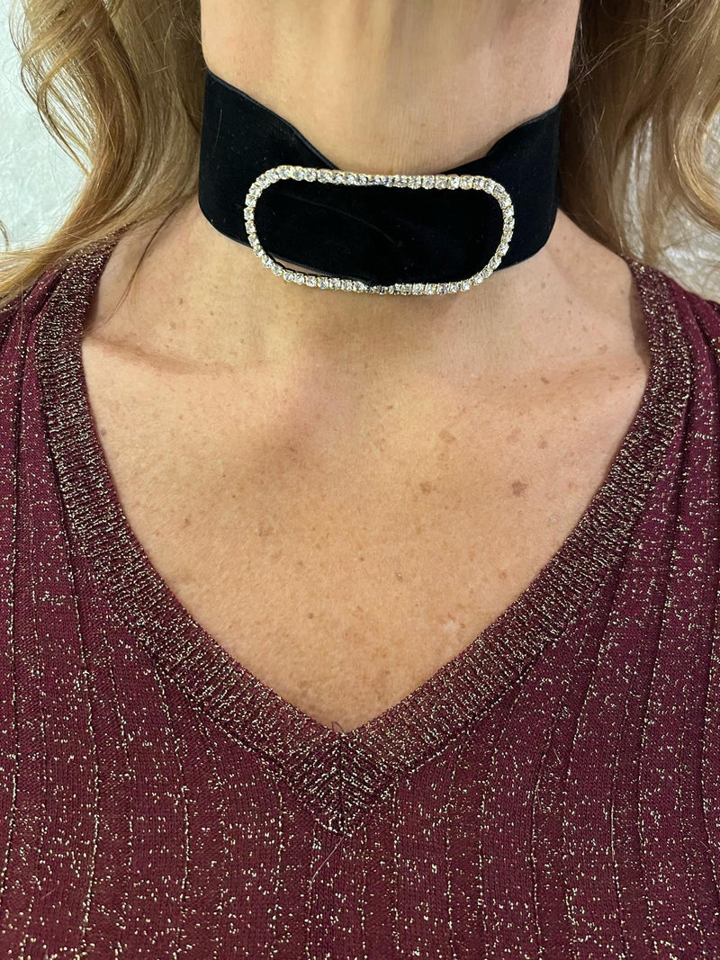 choker velluto con fibbia grande ovale