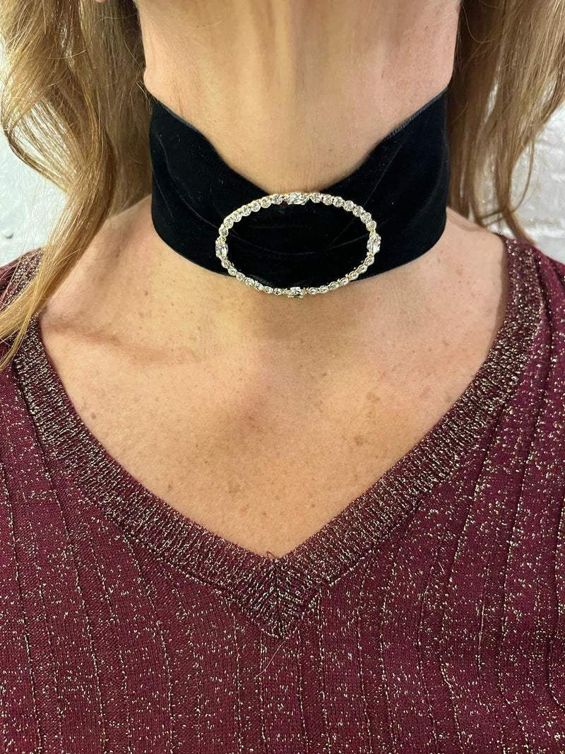 choker velluto con fibbia ovale e pietre