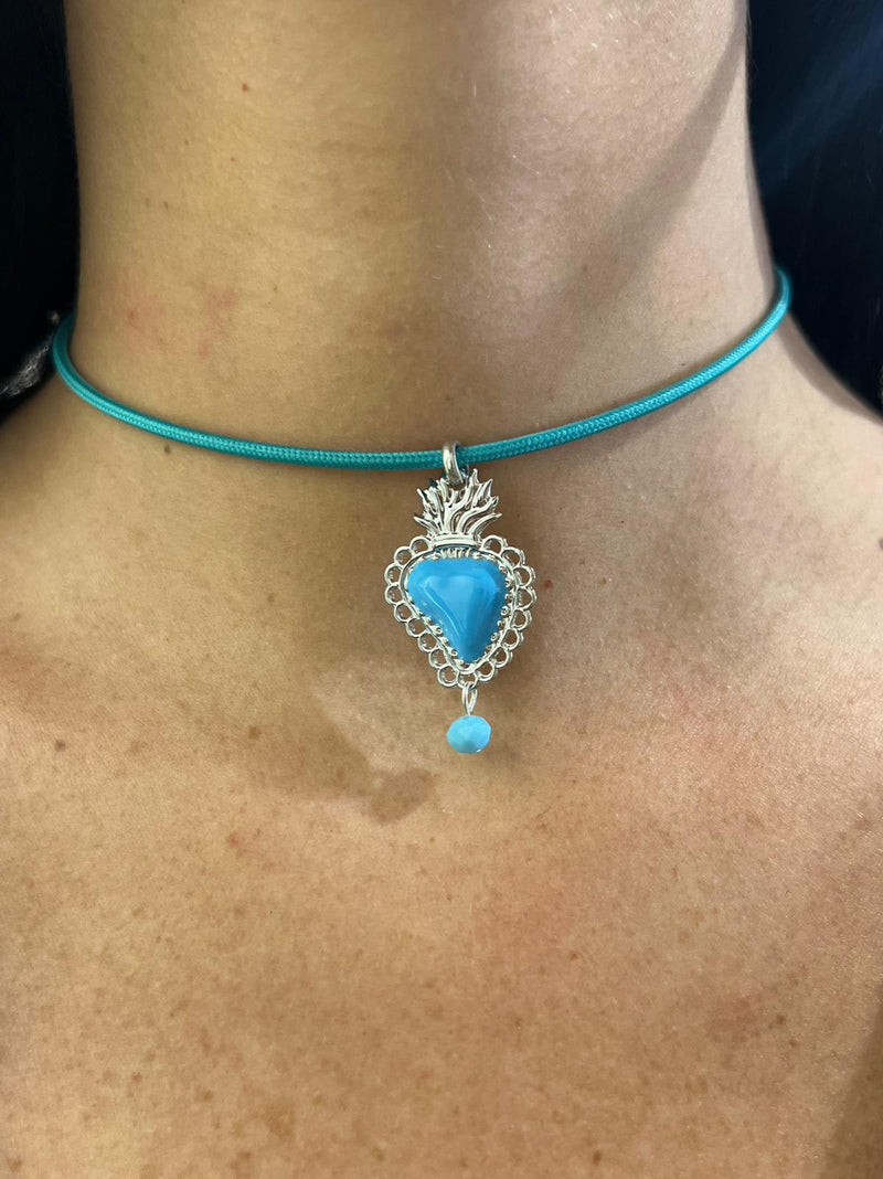 Collana Laccio magnetico con cuore sacro argentato smaltato