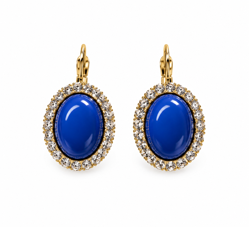 orecchini ovali con cabochon e cornice di strass