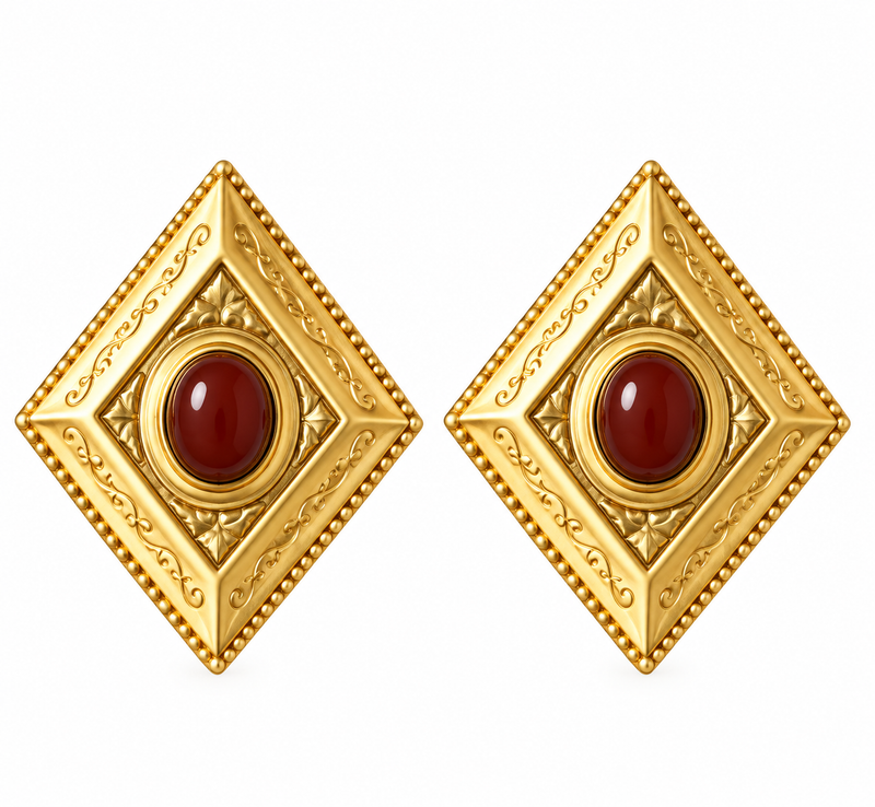 orecchini geometrici a rombo con cabochon
