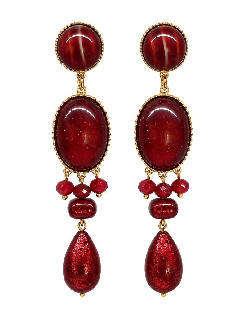 orecchini pendenti bordeaux con cabochon