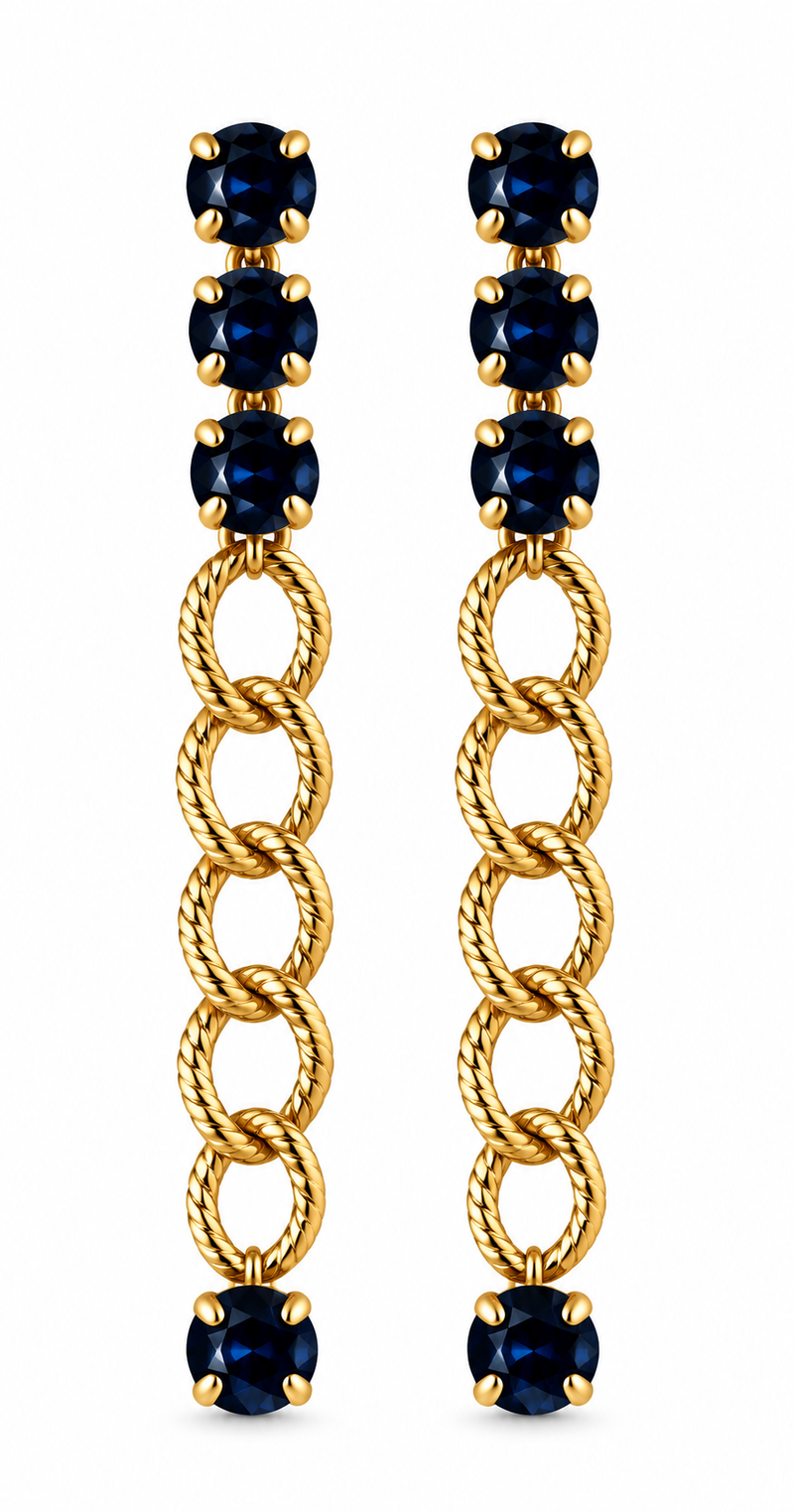 orecchini lunghi con catena dorata e strass